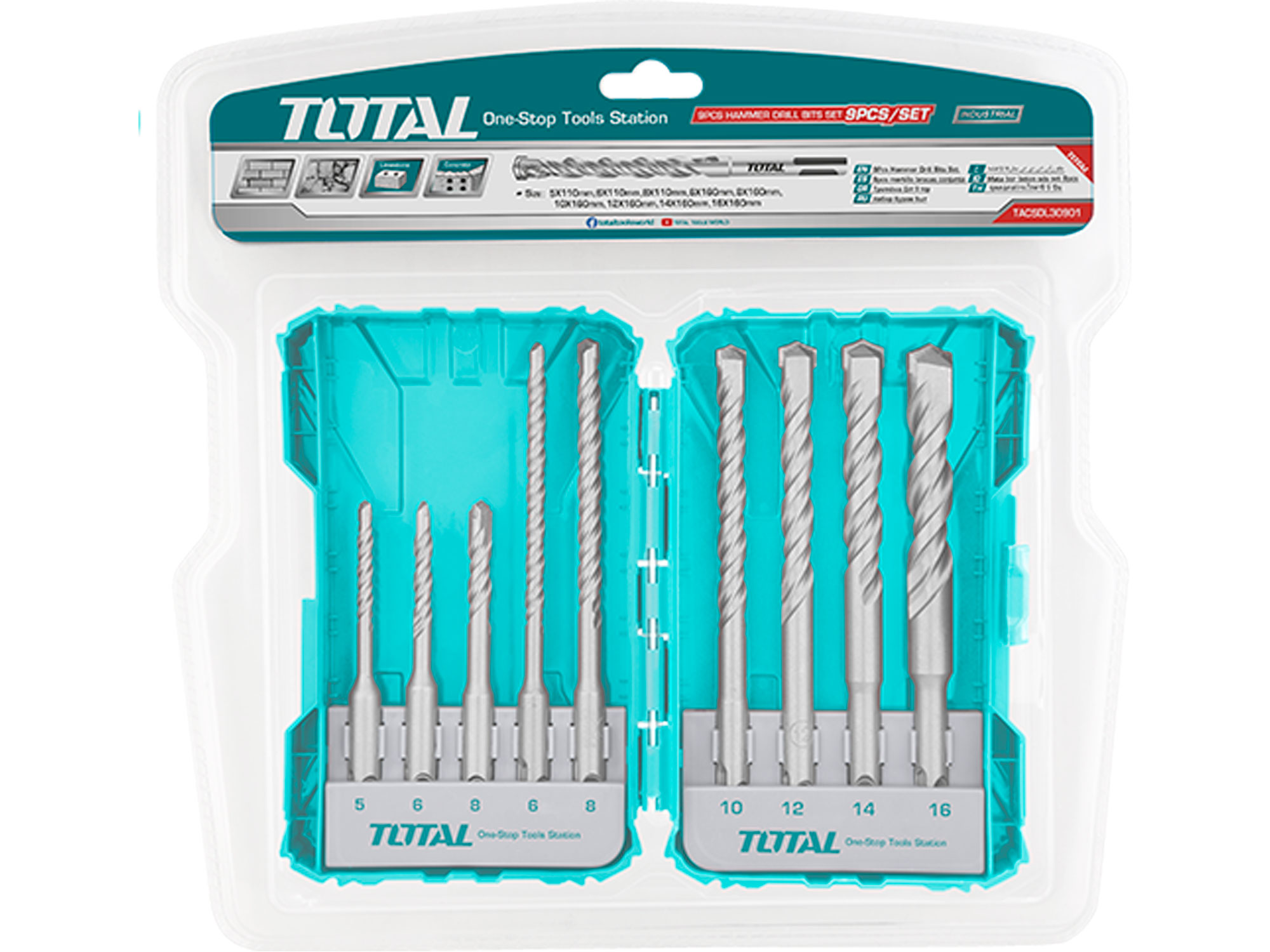 Brocas, conjunto de 9, SDS Plus, industrial Brocas, conjunto de 9, SDS Plus, industrial